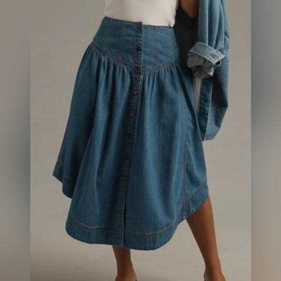 Pilcro Dresses & Skirts - Anthropologie | Pilcro Pleated Basque-Waist Denim Skirt